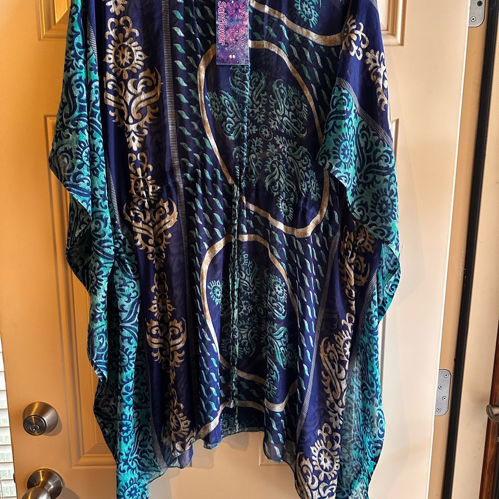 Colorful Sunflower Patterned Top swimsuit cover up draw string waist